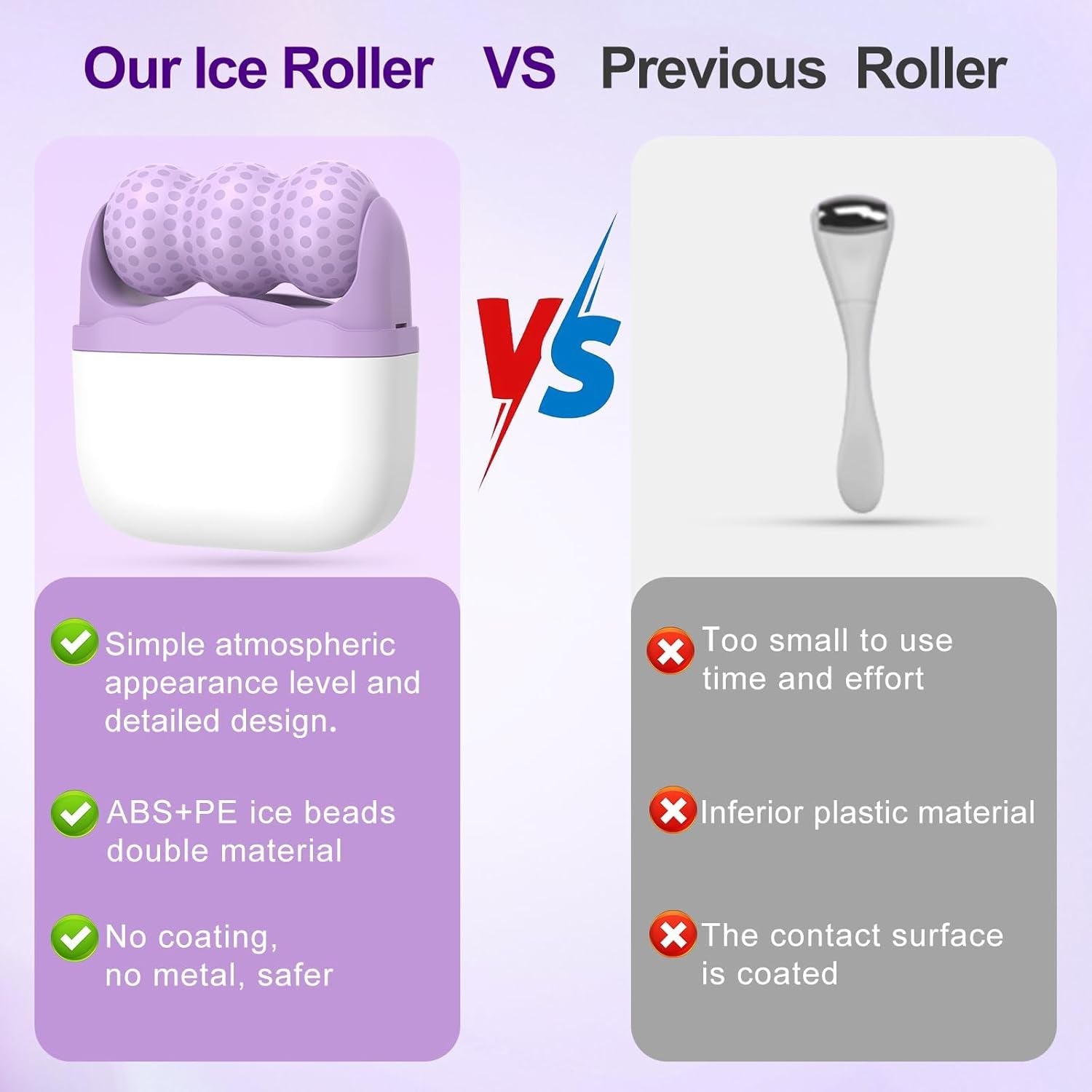 Ice Roller for Face,2-In-1 Dual-Sided Cooling Facial Massager for Puffiness Relief,Skin Tightening,Wrinkle Reduction,Beauty Women Gift(Purple)
