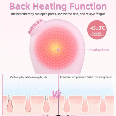 Cotsoco Facial Cleansing Brush with Heat & Vabration, Skin Massager Electric Silicone, Electric Facial Cleanser for Deep Cleansing, Gifts for Men Women, Mother'S Day Father'S Day, Summervibes