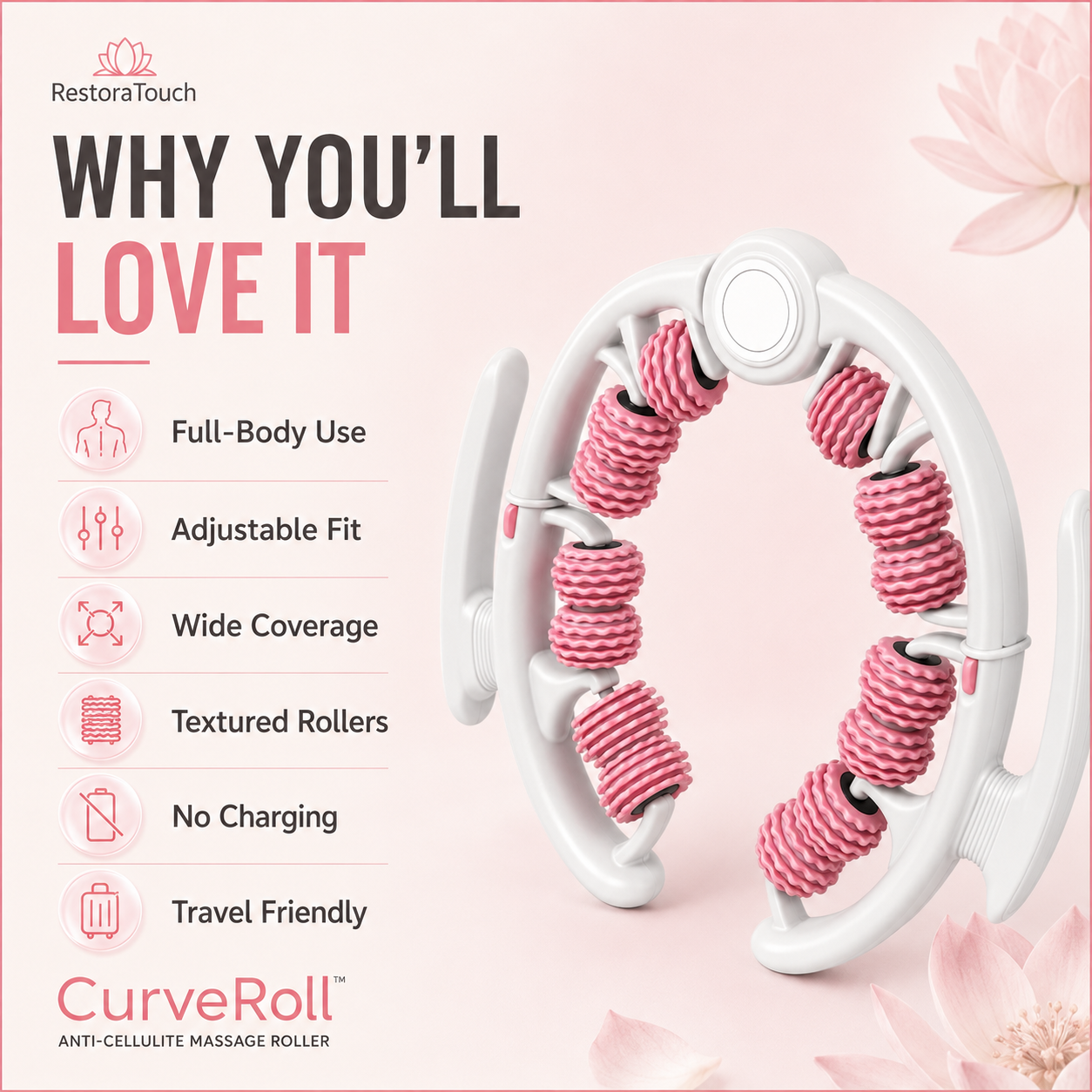 RestoraTouch CurveRoll™ — Adjustable Full-Body Massage Roller