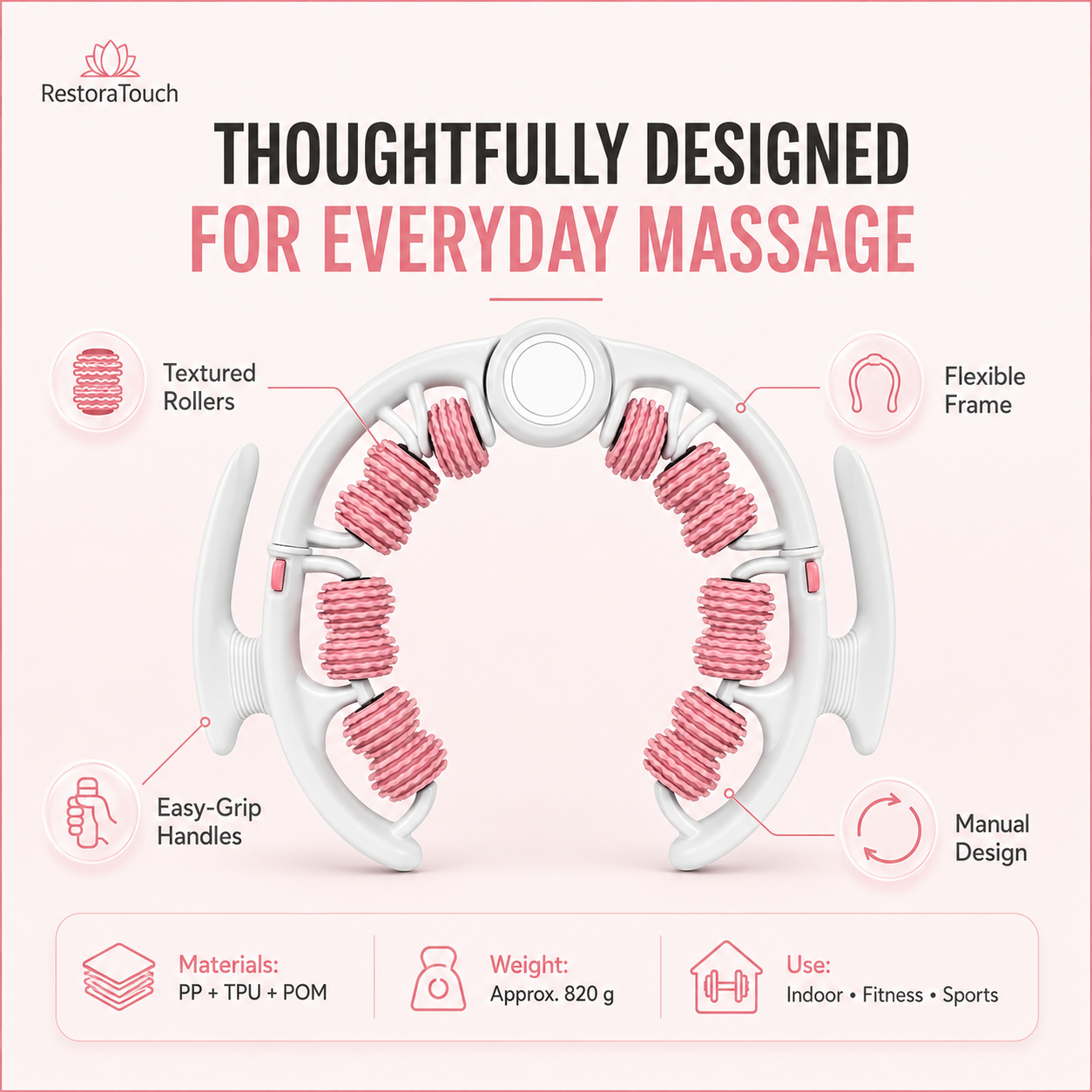 RestoraTouch CurveRoll™ — Adjustable Full-Body Massage Roller