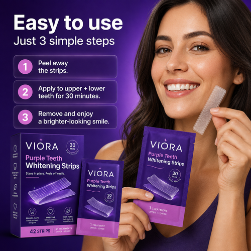 Viora™ Purple Teeth Whitening Strips – 30-Minute At-Home Whitening Treatment