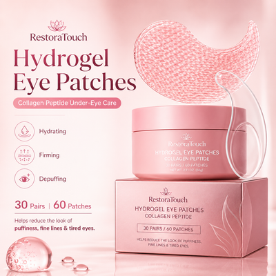 RestoraTouch Hydrogel Eye Patches for Under Eye - Collagen Peptide, Anti Wrinkle & Fine Lines (60 Count)