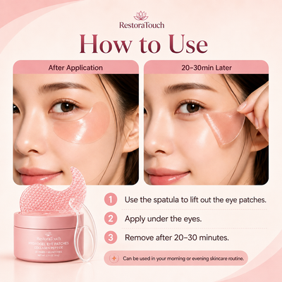 RestoraTouch Hydrogel Eye Patches for Under Eye - Collagen Peptide, Anti Wrinkle & Fine Lines (60 Count)