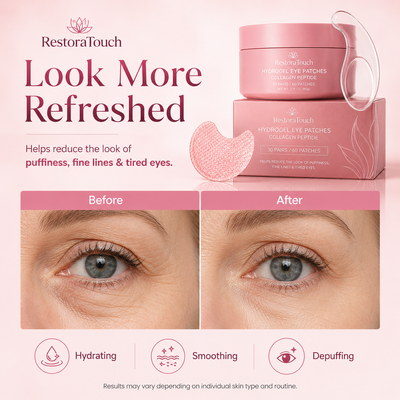 RestoraTouch Hydrogel Eye Patches for Under Eye - Collagen Peptide, Anti Wrinkle & Fine Lines (60 Count)