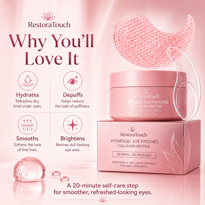 RestoraTouch Hydrogel Eye Patches for Under Eye - Collagen Peptide, Anti Wrinkle & Fine Lines (60 Count)