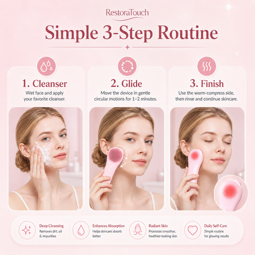 RestoraTouch™ Sonic Facial Cleansing Brush — Heat + Vibration Massage
