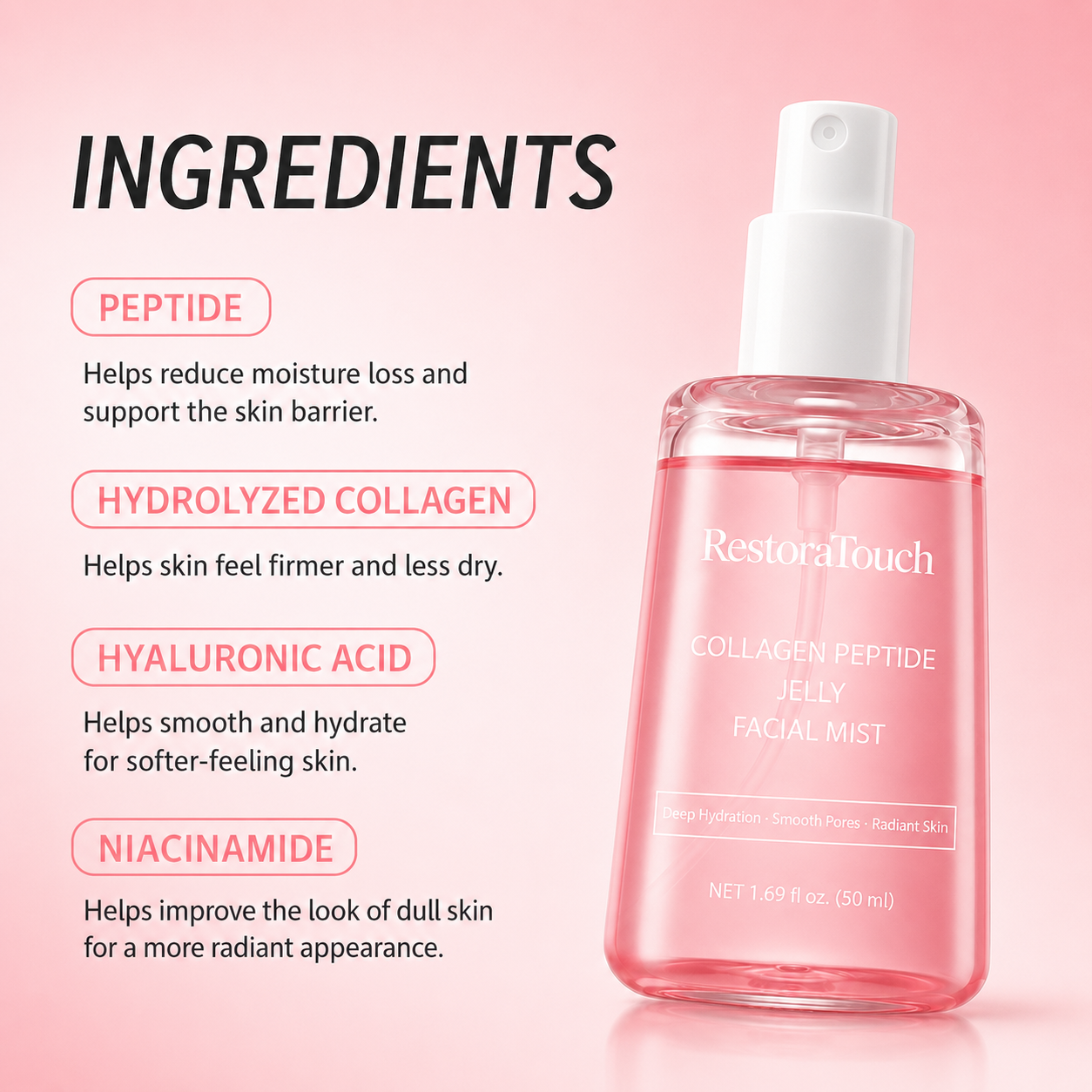 RestoraTouch™ Collagen Peptide Jelly Serum Mist – Hydrating & Plumping Face Spray for Dewy Glow, Fine Lines & Dry Skin, 1.69 Fl Oz