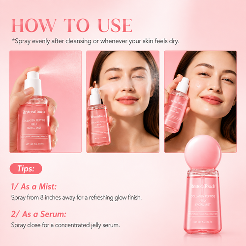 RestoraTouch™ Collagen Peptide Jelly Serum Mist – Hydrating & Plumping Face Spray for Dewy Glow, Fine Lines & Dry Skin, 1.69 Fl Oz