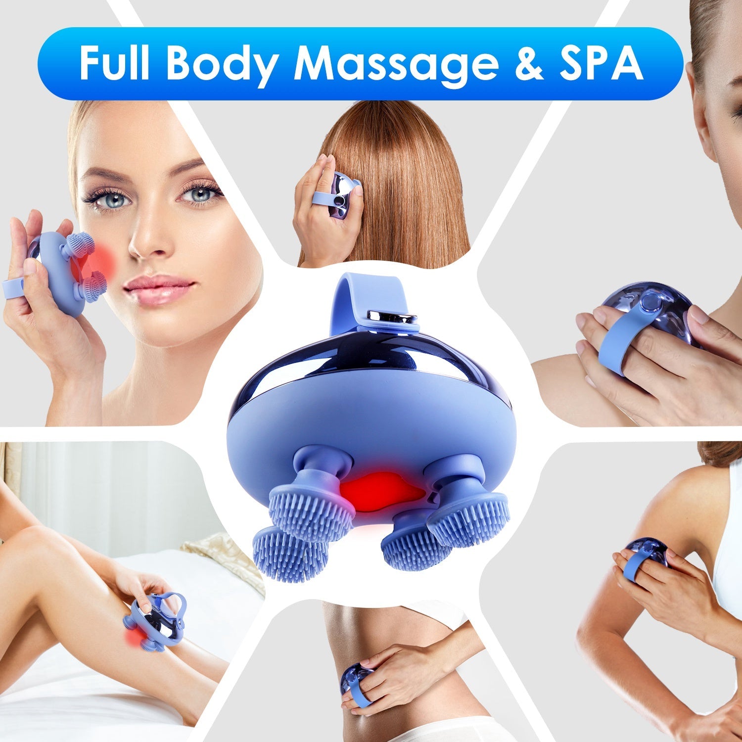 Calm Head Spa™ Rechargeable Scalp Massager — Red Light Therapy + Waterproof