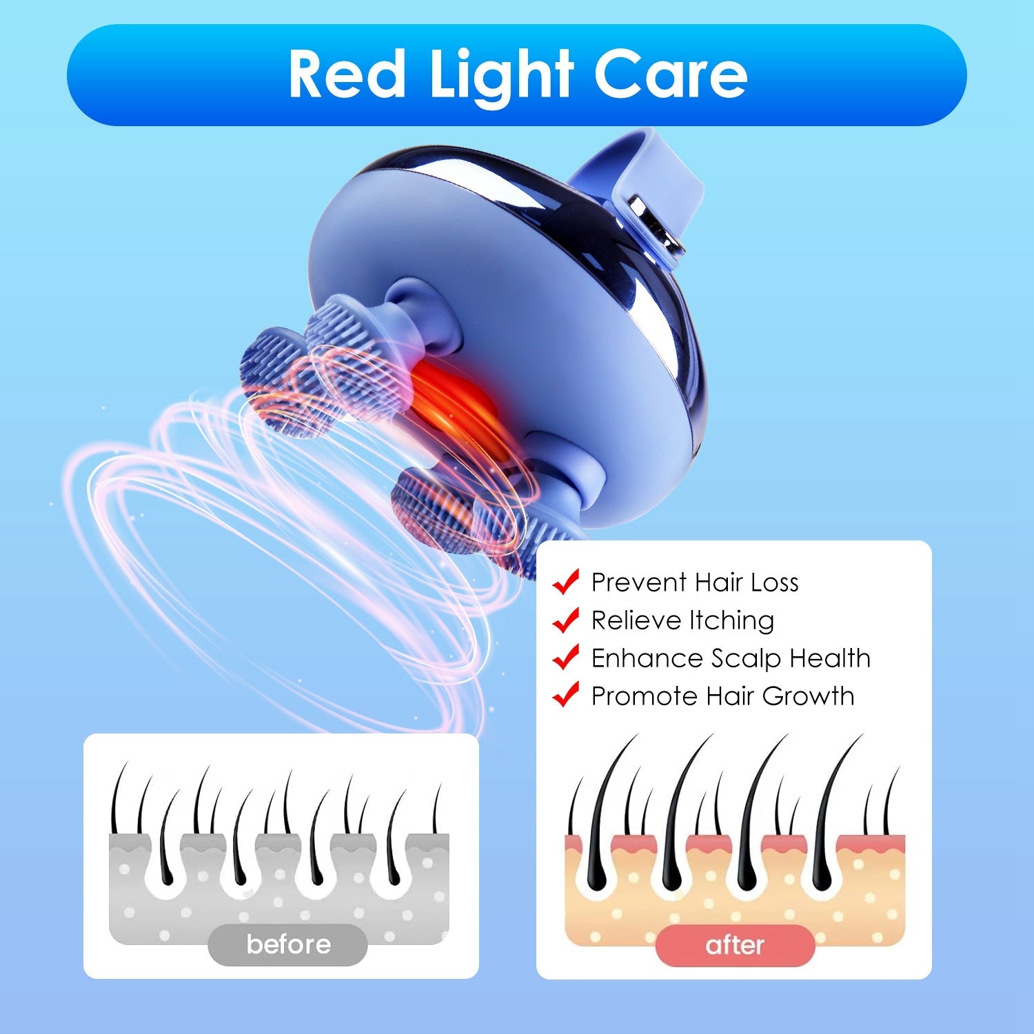 Calm Head Spa™ Rechargeable Scalp Massager — Red Light Therapy + Waterproof