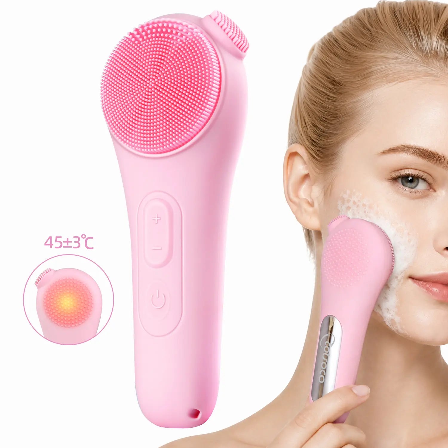 Cotsoco Facial Cleansing Brush with Heat & Vabration, Skin Massager Electric Silicone, Electric Facial Cleanser for Deep Cleansing, Gifts for Men Women, Mother'S Day Father'S Day, Summervibes