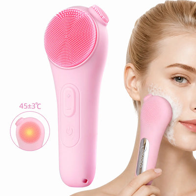 Cotsoco Facial Cleansing Brush with Heat & Vabration, Skin Massager Electric Silicone, Electric Facial Cleanser for Deep Cleansing, Gifts for Men Women, Mother'S Day Father'S Day, Summervibes